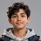 Avatar do Lucas, adolescente de cabelo cacheado e moletom cinza
